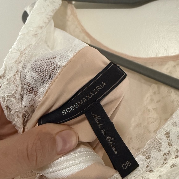 BCBG MAXAZARIA Andi Handkerchief Asymmetrical Lace Tulle Dress Off-White- Size 8 - Picture 11 of 13